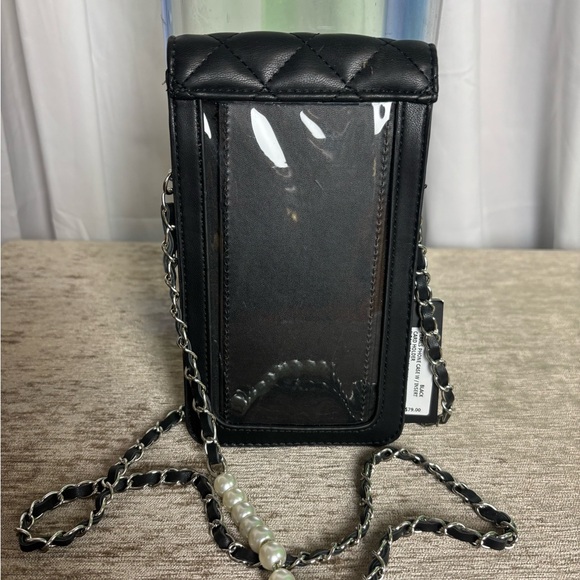 NWT Badgley Mischka phone crossbody bag.  black W Pearls phone case/card holder - Picture 3 of 4